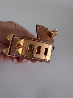 Hermes Collier De Chien 24 Epson Leaather Bracelet with Rose Gold Hardware sz T2